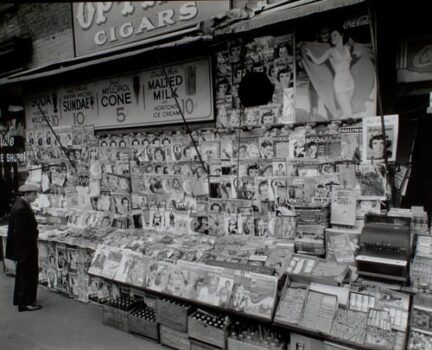 busy newsstand with lots of magazines and papers